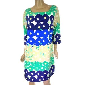 Old Navy Shift Dress Size L 3/4 Sleeve Multi-Color Circle Pattern Scoop Neck